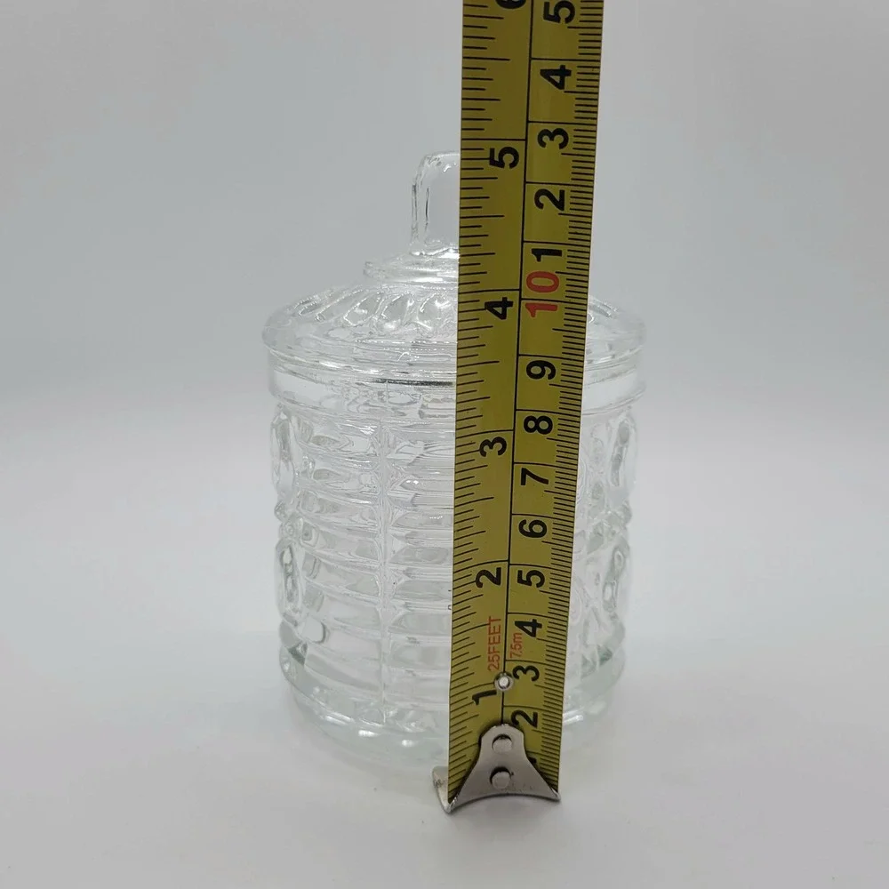 Vintage Federal Glass Pressed Glass Jelly Jar with Lid Diamond Starburst Pattern